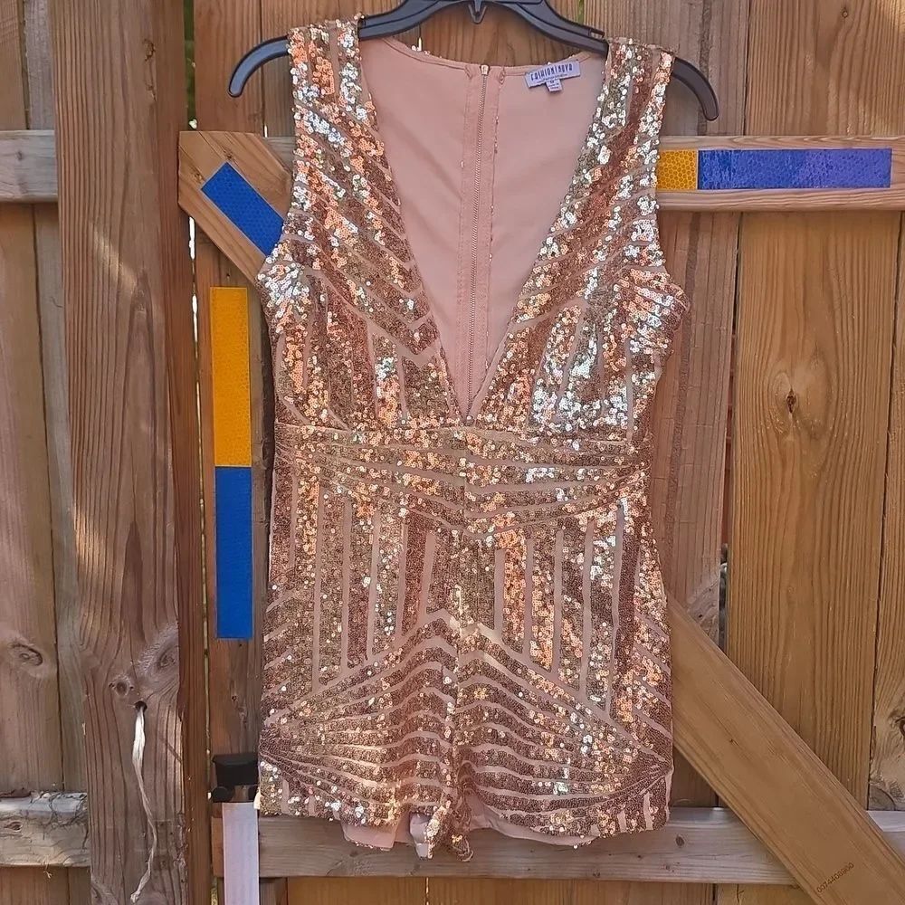 Fashion Nova Gold Sequin Romper